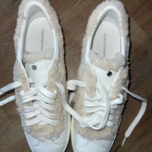 Stuart Weitzman White and fuzzy Cream Fleece Sneakers size 11